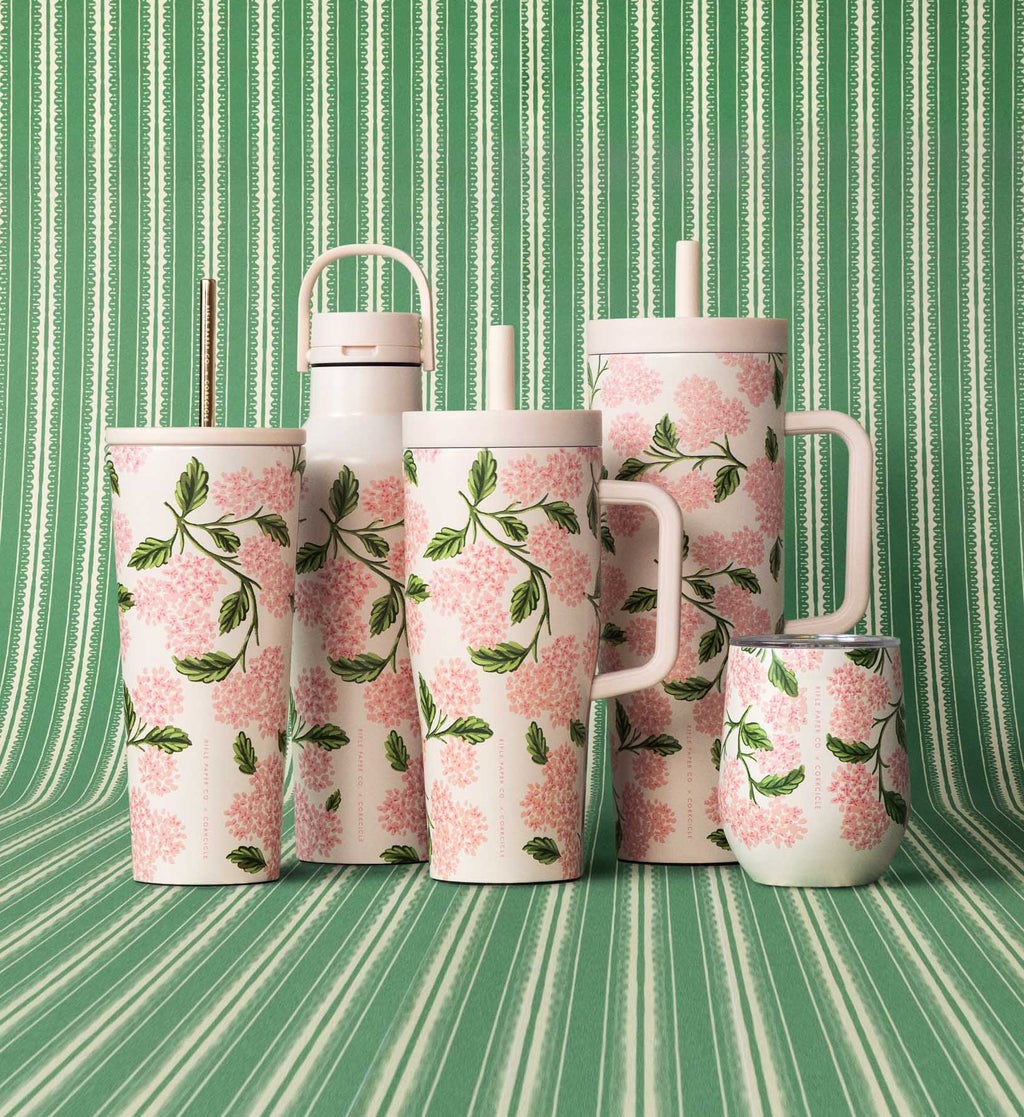 Stemless Wine Cup - Pink Hydrangea